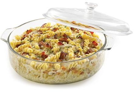 Libbey Round Casserole Dish with Lid, Elegant Glass Bakeware with Lids Stackable, Round Casserole Dishes for Oven, Refrigerator, Microwave, and More