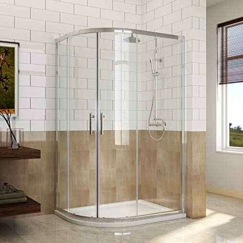 ELEGANT 1200 x 800 mm Left Offset Quadrant Shower Enclosure 6mm Easy Clean Glass Sliding Door Shower Cubicle with Tray + Waste