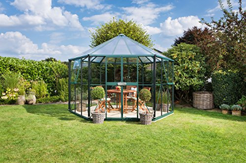 Gartenwelt Riegelsberger Gewächshaus Hera - Ausführung: 9000 Kombi ESG 3 mm und HKP 6 mm dunkelgrün, Fläche: ca. 9 m², mit 3 Dachfenster, Sockelmaß: 2,53 x 2,21 m