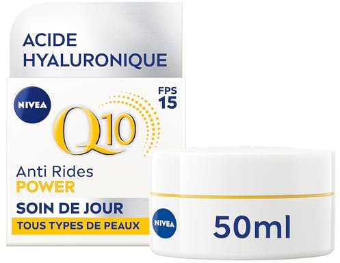 NIVEA Q10 Power Soin de Jour FPS15 (1x50 ml), crème anti rides enrichie Q10 Pur & Acide Hyaluronique, crème anti-âge booster de collagène, soin hydratant visage extra fermeté tous types de peaux