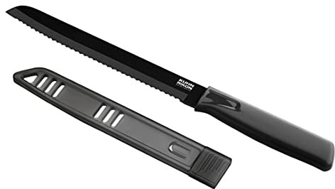 Kuhn Rikon COLORI Non-Stick Bread Knife with Safety Sheath, 7 inch/17.78 cm Blade, Black