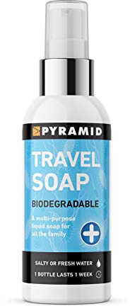 Pyramid Multipurpose Travel Soap 60ml, Biodegradable Liquid Hand Soap & Body Wash for Backpacking, Camping & Travel, All-in-One Soap for Hands, Hair, Clothes & Dishes, Concentrated Multi Purpose Soap