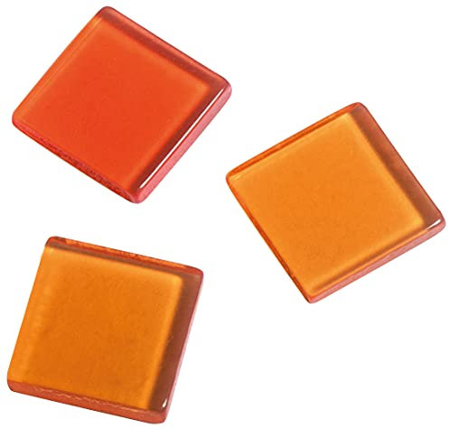 Rayher Acryl Mosaik, transparent 1x1cm, ca. 205Stück, SB-Box 50g , Orangetöne-Mischung, quadratisch, Kunststoffsteine, Kunststoffmosaik durchscheinend, 14540210