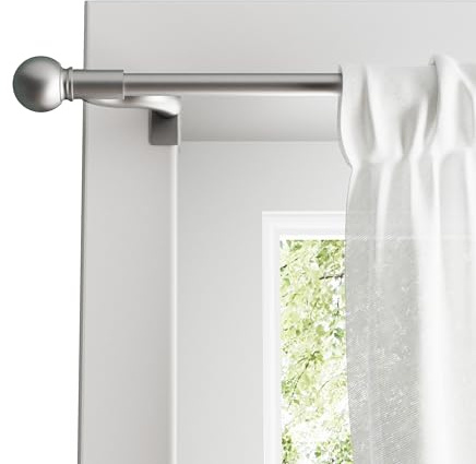 Zenna Home Adjustable Curtain Tension Rod with Decorative Round Finials, No Drill Small Window Rod, Easy Install Expandable Tension Curtain Rod for Windows, 28 to 48 Inch, Brushed Nickel