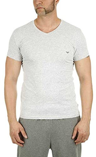 Emporio Armani herr basic stretch bomull t-shirt med V-hals pyjamasöverdel, Grå melange, XL
