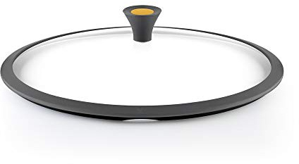 CASTEY - Tapa Universal de Cristal Templado de Vulcano, 32 cm, para Ollas, Sartenes y Cacerolas, Aro y Borde de Silicona, Resistente y Duradera, Sujección Cómoda