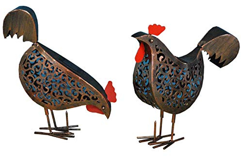 Smart Solar - Set di 2 Lampade Solari in Metallo Ornamentali A Forma di Galline Che Beccano