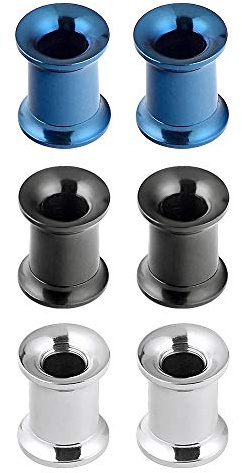 Longbeauty 6er Set/3-Farben Edelstahl Flesh Tunnel Set Schraubverschluss Ohr Expander Ohrplugs