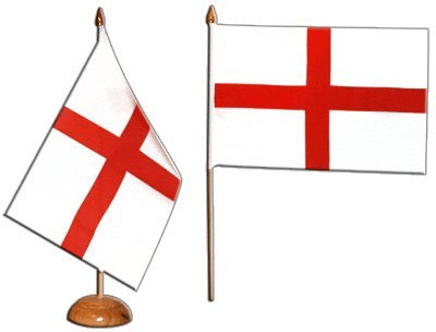 Flaggenfritze Tischflagge England St. George 15 x 22 cm, englische Flagge, reißfestes Polyester, farbintensiver Siebdruck, Fahne mit Holzsockel