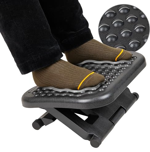 Mind Reader Foot Rest, Under Desk at Work, Ergonomic, Height Adjustable, Office, Plastic, 17L x 13W x 6.25H, Black