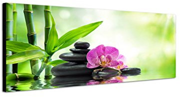 Augenblicke Wandbilder Keilrahmenbild Wandbild 150x50cm Orchidee Bambus Wasser Steine Sonnenlicht