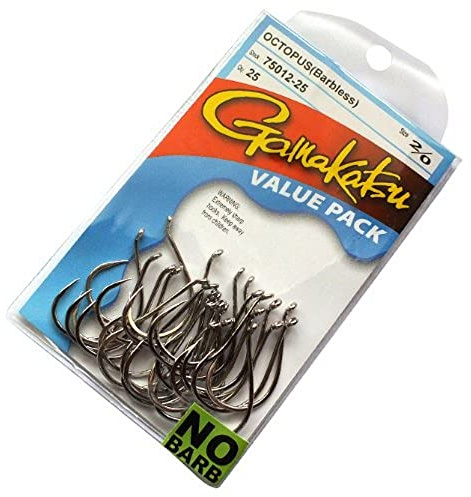 Gamakatsu Uni – Erwachsene Barbless Octopus Hook Fischhaken, NS Schwarz, 25 Pcs-5/0