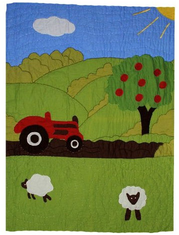 alles-meine.de GmbH Patchworkdecke 80 cm * 110 cm - Traktor Schaf Tiere Baby Decke Kuscheldecke Kinder Plaid Kinderdecke