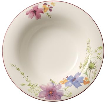 Villeroy & Boch Mariefleur Basic Rim Soup, 9 in, Premium Porcelain, White/Multicolored