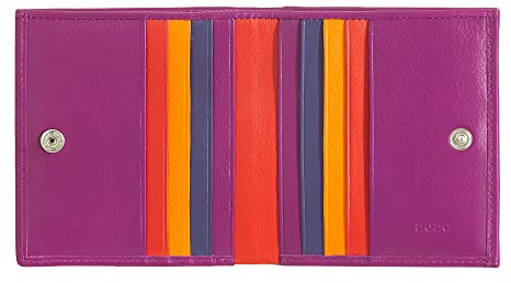 DUDU Mehrfarbiges Portemonnaie RFID in Leder mit Kartensteckfächer und Münzfach Fuchsia