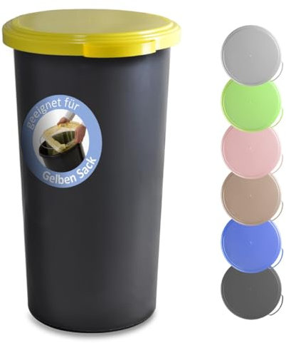 KUEFA 60L Müllsackständer mit flachem Deckel - Gelber Sack Mülleimer (Gelb)