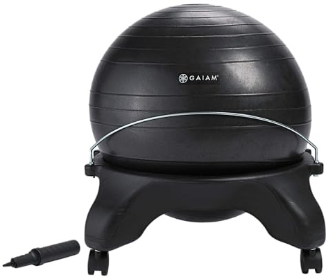 Gaiam, Classic Balance-Ball-Stuhl ohne Rückenlehne – ergonomischer Premium-Yoga-Ballstuhl für Zuhause und Büro mit Luftpumpe, Übungsanleitung (evtl. Nicht in Deutscher Sprache)
