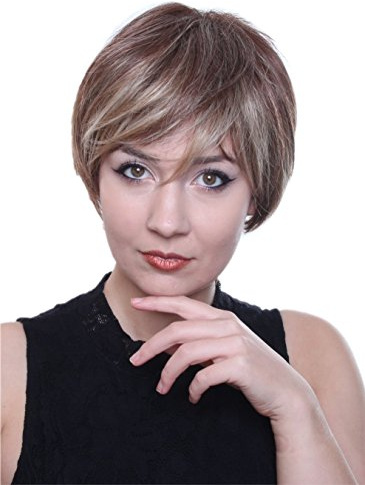 Prettyland BOB Perücke Kurz-Haare natürlich glatt Braun Blond Gesträhnt Gestuft Alltag Wig C128