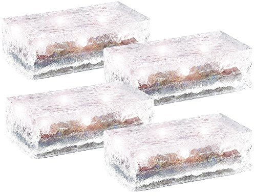 Lunartec Solar Pflasterstein: 4er-Set Solar-Glasbausteine mit LED & Lichtsensor, 19,5 x 9,8 x 6 cm (LED Pflastersteine, befahrbar, Einbauleuchten Pflaster)