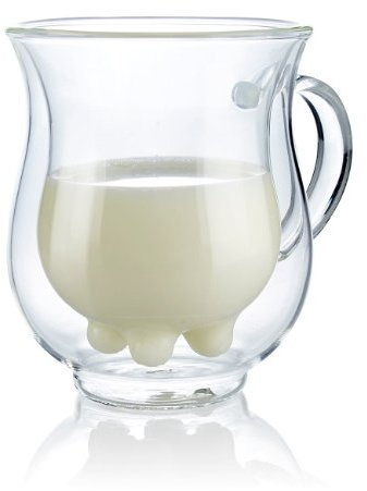 Cucina di Modena Doppelwandige Tassen: Doppelwandige Milchtasse mit witzigem Euterdesign, 200 ml (Kuhtassen, Glas Milchkännchen, Tasse)