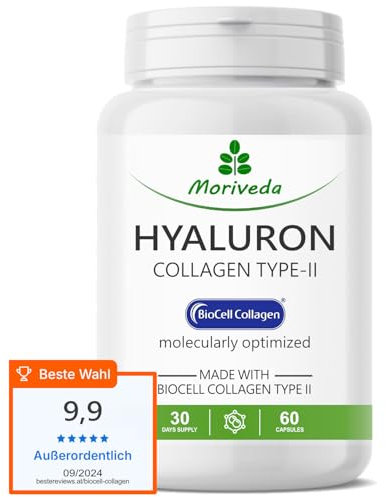 MoriVeda® NP-Vital Biocellular Collagen Capsules 1000mg, 60 Capsule, Contiene Collagene-II e Acido Ialuronico con Alta Biodisponibilità, Pelle, Capelli e Articolazioni (1 Mese Pack)
