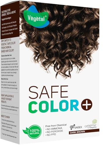 Vegetal Safe Hair Color -Dark Brown 100g. - Certified Organic Chemical and Allergy Free Bio Natural Hair Colour with No Ammonia Formula for Men and Women