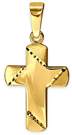 CLEVER SCHMUCK Cruz pequeña dorada para niños, 11 x 8 mm, acabado mate diamantado, interior brillante, oro 333 de 8 quilates.