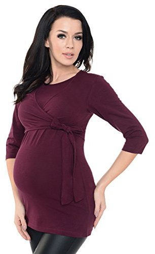 Purpless Maternity 2in1 Pregnancy Nursing Top 3/4 Sleeved Tunic Pregnant Breastfeeding Women 7735 (10, Plum)