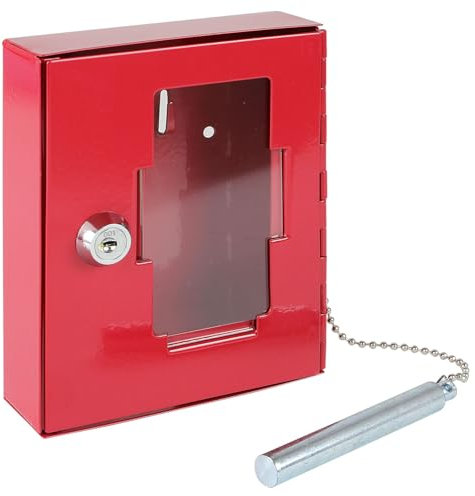 HMF 1021-03 Notschlüsselkasten mit Glasbruchhammer 15,0 x 12,0 x 4,0 cm, RAL 3001 rot