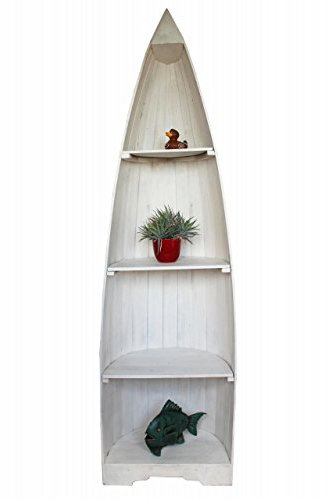Naturesco Bootsregal Standregal Regal Boot massiv Holz maritim Weiss 195cm