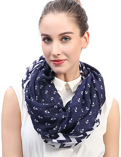 Lina & Lily Damen Loop Schal mit Anker-Print (Dunkelblau & Weiß - Anker Chevron)
