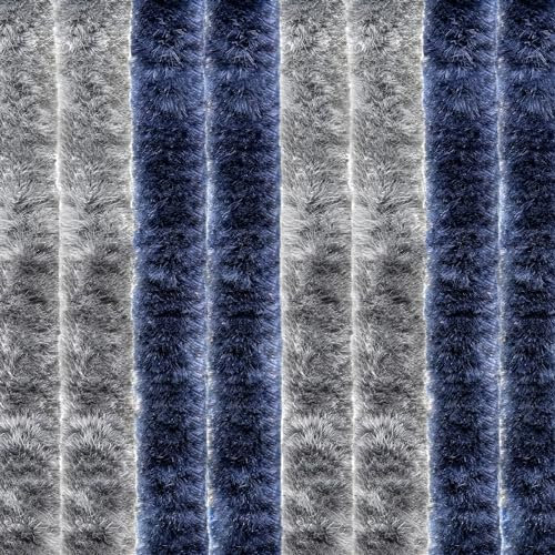 EXPLORER® Flauschvorhang 100x200 cm Wohnwagen Türvorhang für Wohnmobil/Balkontür Vorhang aus Chenille als Insektenvorhang Flausch Fliegenvorhang Camping Terrassen Tür Fliegenschutz Silber/Blau