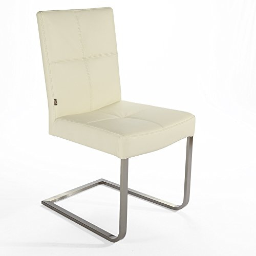 SIX Freischwinger Lederstuhl Libero | Edelstahl Stuhl Leder-Stühle Rindsleder Creme Weiss