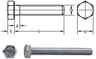 Dresselhaus Sechskantschrauben 8.8 mit Gewinde bis Kopf DIN 933, M 12 x 40 mm, galvanisch verzinkt, 100 Stück
