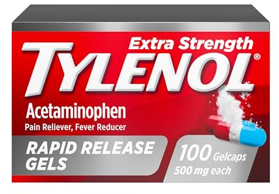 Tylenol Extra Strength Acetaminophen Rapid Release Gels, Fast, Strong Pain Relief, Fever Reducer, 500 mg Gelcaps with Laser‑Drilled Holes for Fast Release, OTC Medicine, 100 Count