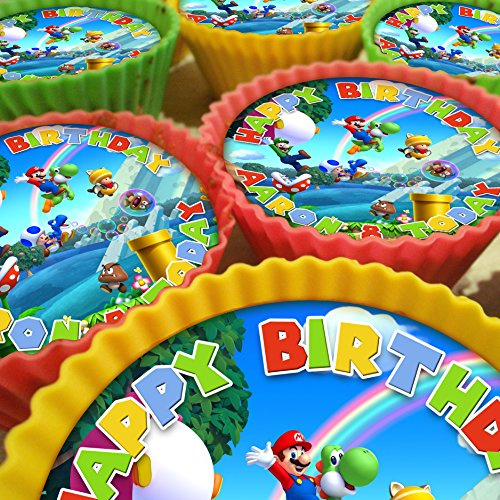Mario Blue Cupcake Toppers, 20 x 5cm, PERSONALISED Edible on Icing Sheet with HI-RES IMAGE