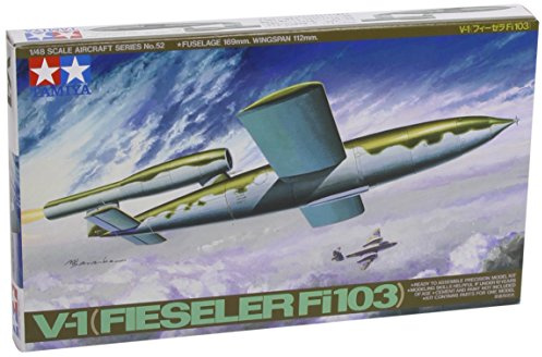 TAMIYA 300061052 300061052-1:48 WWII Deutsche V-1 Fiseler Fi103,originalgetreue Nachbildung, Plastik Bausatz, Basteln, Modellbausatz, Zusammenbauen, unlackiert, Schwarz