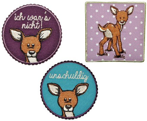alles-meine.de GmbH 3 TLG. Set: Niki REH Kitz 6,8 cm * 6,8 cm Bügelbild Aufnäher Applikation - Rehe Waldtier Rehkitz Hirsch