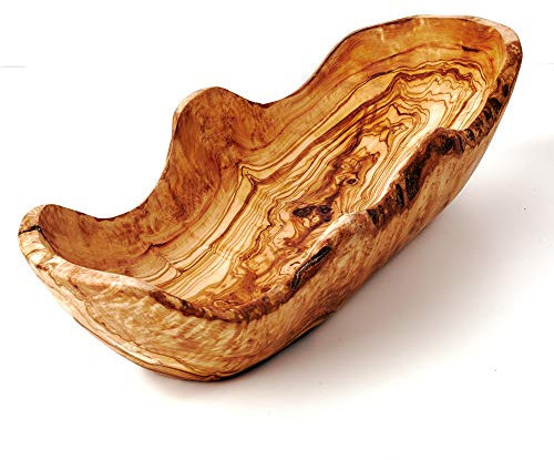 Fuente Recipiente para el Pan de Madera de Olivo Natural con Borde Natural - Tonos marrones, desde 20 cm