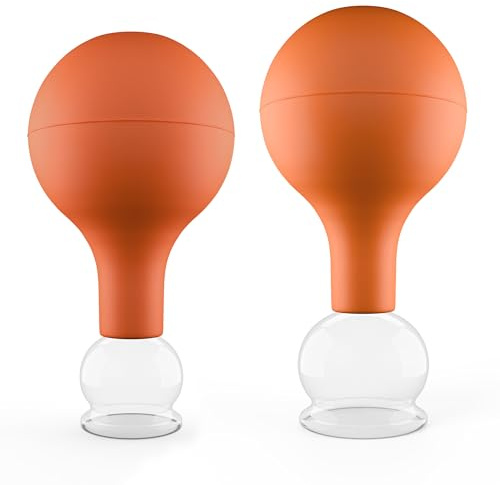 Pulox Schröpfgläser Set aus Echtglas mit Saugball - 2x Medizinisches Schröpfglas in Braun - 25mm, 32mm