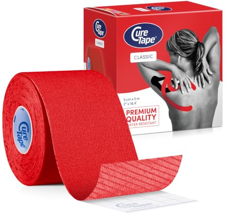 CureTape Classic Kinesiologie Tape 5 cm - Wasserfest, Latexfrei & Hypoallergen | Elastisches Physio Tape für Muskel- & Gelenkunterstützung | Knie, Schulter, Knöchel & Plantarfaszie - Rot