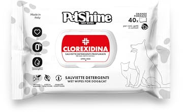 PetShine – Salviette igieniche per Cani e Gatti con clorexidina, 40 Pezzi, Pulizia antisettica, rimozione dei Cattivi odori, Senza Alcool, Adatte per Pelli sensibili