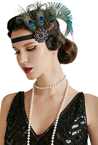 BABEYOND Damen 1920s Stirnband Pfau Feder 21er Jahre Stil Flapper Haarband Inspiriert von Great Gatsby Damen Kostüm Accessoires Stil 2