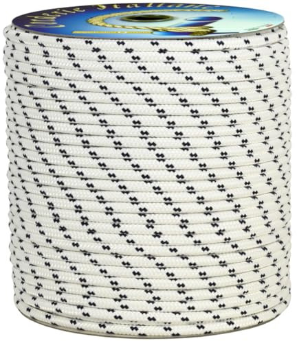 Corderie Italiane 006006046 Treccia mare multiuso giardino e fai da te, stabilizzato ai raggi U.V. resistente a intemperie e agenti atmosferici, 10 mm, 100 mt, colore bianco con spia blu