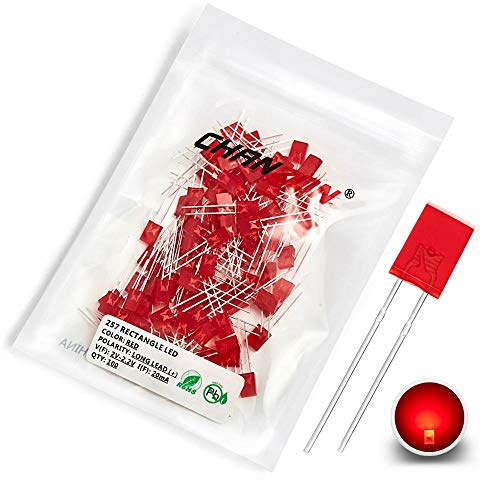 Chanzon 100 pcs 2x5x7 mm Red LED Diode Lights (Square Rectangle Colored Lens Diffused DC 2V 20mA) Lighting Bulb Lamps Electronics Components Light Emitting Diodes