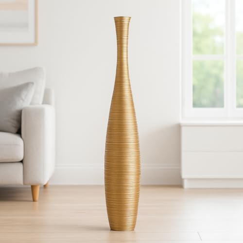 Leewadee Große Bodenvase 105 cm Mangoholz für Pampasgras & Trockenblumen | Dekovase fürs Wohnzimmer, für Zweige & Trockengräser - bruchfester als Keramik, kein Wasser. Boho