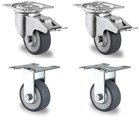 Rollensatz 2 Lenkrollen mit Feststeller + 2 Bockrollen 50 mm Thermoplastisches Gummi Apparaterolle