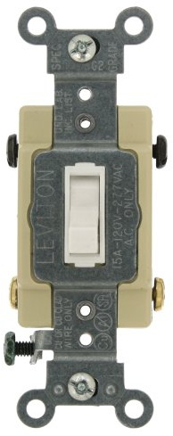 Leviton 15-Amp, 120/277-Volt, Toggle Framed 4-Way AC Quiet Switch, Commercial Grade, Grounding, 54504-2W, White