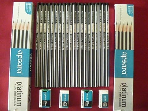 Apsara Extra mörk skolpenna i trä HB svart + 2 pennvässare + 2 radergummi parti (1 x 20)