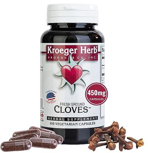 Kroeger Herb, Cloves, Natural Antioxidant Cloves Capsules, Clove Supplement, Liver Health, Digestive Clove - Vegetarian, Non-GMO, Gluten Free, No Preservatives or Fillers-100 Capsules, Made in USA